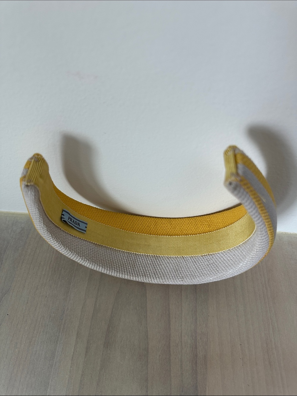AUTHENTIC Prada Yellow & White Embroidered Logo Padded Headband - Bold Logo - Picture 6 of 6